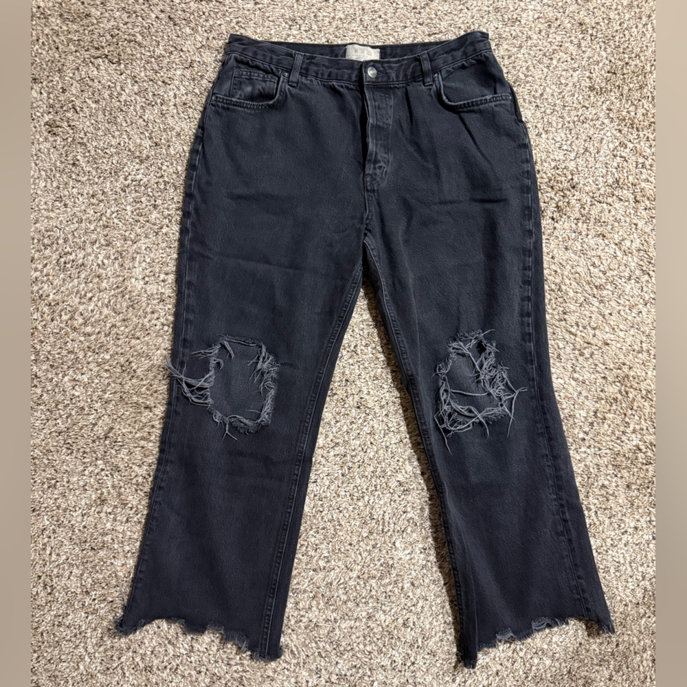We The Free Black Distressed Flare Jeans